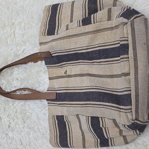 Elegant Beige and Black Striped Tote Bag